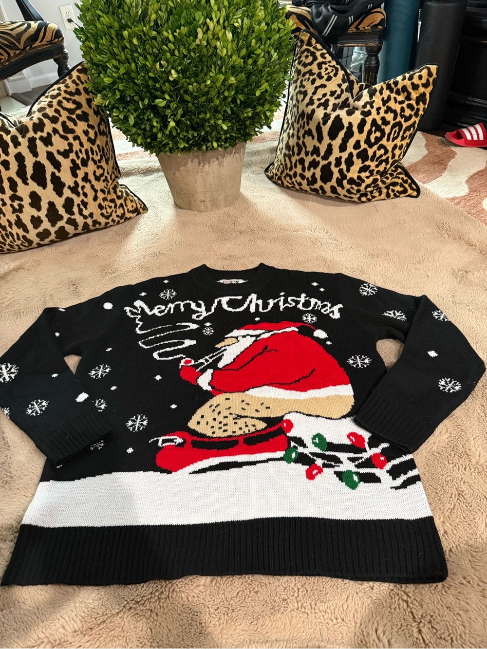 Men's Black 'Merry Christmas' Santa Knit Sweater
